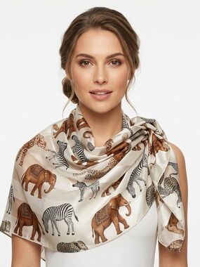 Women's Africa Animals Themed Scarf 58” x 13”